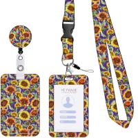 Polyester Lanyard Card Holder, with PVC Plastic & ABS Plastic, portable & Unisex & with flower pattern 
