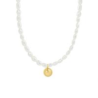 Natural Freshwater Pearl Necklace, with Titanium Steel, with 1.97inch extender chain, Round, real gold plated, fashion jewelry & for woman, 8mm Approx 13.8 Inch 