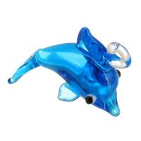 Colgantes de cristal del animal, Cristal de murano, Delfín, Bricolaje, azul, 31x19x1.5mm, agujero:aproximado 2mm, 100PCs/Bolsa, Vendido por Bolsa