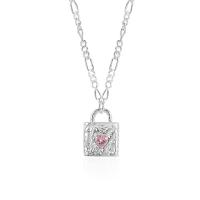 Cubic Zirconia Sterling Silver Necklace, 925 Sterling Silver, Lock, micro pave cubic zirconia & for woman, silver color Approx 15.75 Inch 