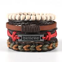 PU Leather Cord Bracelets, with Cowhide & Wood & Zinc Alloy, 4 pieces & fashion jewelry & Unisex Approx 17-18 cm 