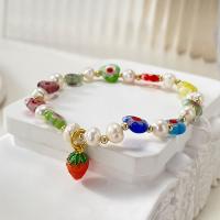 Lampwork Bracelets, with Freshwater Pearl & Zinc Alloy, fashion jewelry & for woman, multi-colored, Inner Approx 55mm 