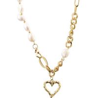 Natural Freshwater Pearl Necklace, Zinc Alloy, with Freshwater Pearl, fashion jewelry & for woman, golden Approx 16.54 Inch 