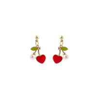 Plastic Pearl Zinc Alloy Earring, with ABS Plastic Pearl, gold color plated, fashion jewelry & for woman & enamel & with rhinestone, multi-colored 