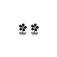 Zinc Alloy Rhinestone Stud Earring, Flower, silver color plated, fashion jewelry & for woman & enamel & with rhinestone, two different colored 