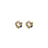 Zinc Alloy Stud Earring, gold color plated, fashion jewelry & micro pave cubic zirconia & for woman, multi-colored 