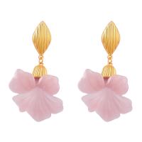 Resin Zinc Alloy Earring, with Resin, Flower, gold color plated, fashion jewelry & for woman, two different colored 