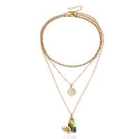 Fashion Multi Layer Necklace, Zinc Alloy, Butterfly, gold color plated, three pieces & fashion jewelry & for woman & enamel, multi-colored cm 