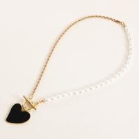 Plastic Pearl Necklace, Zinc Alloy, with ABS Plastic Pearl & Acrylic, gold color plated, fashion jewelry & for woman, two different colored, 30mm cm 