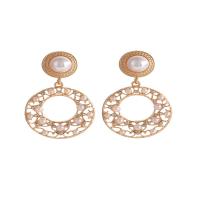 Rhinestone Brass Drop Earring, with Plastic Pearl, Round, gold color plated, for woman & with rhinestone, golden 