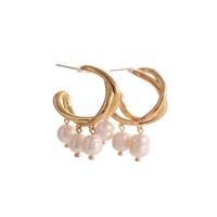 Brass Drop Earring, with Plastic Pearl, gold color plated, for woman, golden, 22mm 