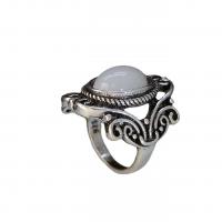 Gemstone Brass Finger Ring, with Synthetic Moonstone, antique silver color plated, Unisex 