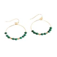 Brass Drop Earring, with Synthetic Malachite, gold color plated, for woman, golden, 32mm 
