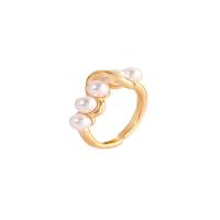 Pearl Brass Finger Ring, with Plastic Pearl, gold color plated, for woman, golden, 20mm 
