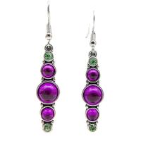 Crystal Drop Earring, Brass, with Crystal, silver color plated, for woman & with rhinestone, fuchsia 