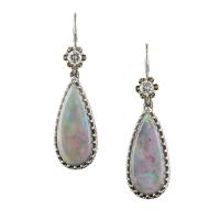 Zinc Alloy Leverback Earring, with Opal, Teardrop, platinum plated, for woman & with rhinestone 