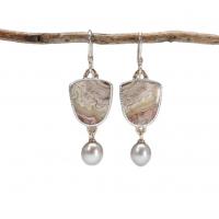 Kunststoff Perle Zink Legierung Ohrring, Zinklegierung, mit Achat & Kunststoff Perlen, platiniert, für Frau, gemischte Farben, 50x17mm, verkauft von Paar