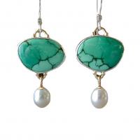 Turquoise Zinc Alloy Earring, with Synthetic Turquoise & Freshwater Pearl, plated, for woman, green 