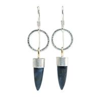 Zinc Alloy Drop Earring, with Marble, Bullet, 14K gold plated, for woman, blue 