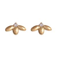 Rhinestone Brass Stud Earring, gold color plated, for woman & with rhinestone, golden, 15mm 