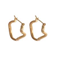 Brass Hoop Earring, irregular, gold color plated, for woman, golden, 25mm 