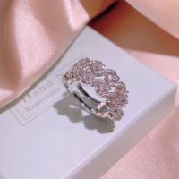 Латунное кольцо с стразами, Латунь, разный размер для выбора & Женский & со стразами, серебряный, продается PC