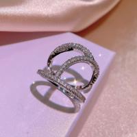 Латунное кольцо с стразами, Латунь, разный размер для выбора & Женский & со стразами, серебряный, продается PC
