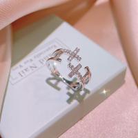 Латунное кольцо с стразами, Латунь, разный размер для выбора & Женский & со стразами, серебряный продается PC