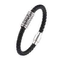 PU Leather Bracelet, with 316 Stainless Steel, polished, fashion jewelry & for man 6mm 