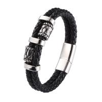 PU Leather Bracelet, with 316 Stainless Steel, polished, Double Layer & fashion jewelry & for man 12mm 
