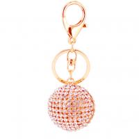 Rhinestone Zinc Alloy Key Chain, Round, gold color plated, with rhinestone, golden, 106mm 