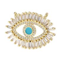 Fashion Evil Eye Pendant, Brass, gold color plated, DIY & micro pave cubic zirconia & enamel & double-hole, golden Approx 1mm 
