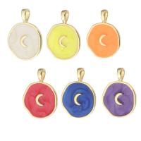 Enamel Brass Pendants, Flat Round, gold color plated, DIY Approx 2mm 