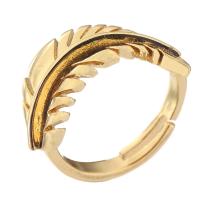 Палец кольцо-латунь, Латунь, Листок, плакирован золотом, ювелирные изделия моды, Золотой, 15mm,3mm, размер:7, продается PC