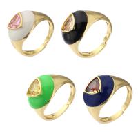 Кубическое цирконовое латунное кольцо, Латунь, Сердце, плакирован золотом, ювелирные изделия моды & инкрустированное микро кубического циркония & эмаль, Много цветов для выбора, 15mm,3mm, размер:5.5, продается PC