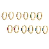 Brass Huggie Hoop Earring, Donut, gold color plated, fashion jewelry & micro pave cubic zirconia 