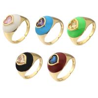 Zirkonia Messing Finger Ring, Herz, goldfarben plattiert, Modeschmuck & Micro pave Zirkonia & Emaille, keine, 15mm,2mm, Größe:6.5, verkauft von PC