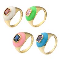 Кубическое цирконовое латунное кольцо, Латунь, плакирован золотом, ювелирные изделия моды & инкрустированное микро кубического циркония & эмаль, Много цветов для выбора, 14.5mm,2.5mm, размер:6.5, продается PC