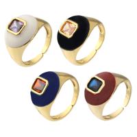 Кубическое цирконовое латунное кольцо, Латунь, Квадратная форма, плакирован золотом, ювелирные изделия моды & инкрустированное микро кубического циркония & эмаль, Много цветов для выбора, 15mm,2.5mm, размер:6.5, продается PC