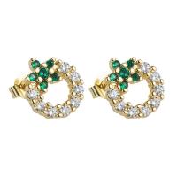 Cubic Zirconia Micro Pave Brass Earring, gold color plated & micro pave cubic zirconia & for woman & enamel 