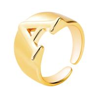 Палец кольцо-латунь, Латунь, Алфавитное письмо, плакирован золотом, Регулируемый & разные стили для выбора & Женский, золотой, 20mm, продается PC