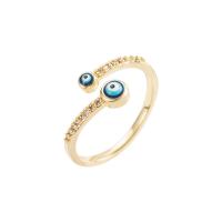 Evil Eye Jewelry Finger Ring, Brass, gold color plated, Adjustable & micro pave cubic zirconia & for woman & enamel, gold, 20mm 