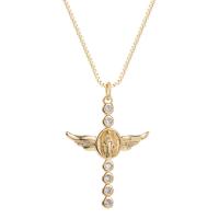 Cubic Zircon Micro Pave Brass Necklace, Cross, gold color plated & micro pave cubic zirconia & for woman, gold Approx 17.7 Inch 