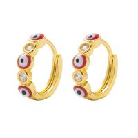 Evil Eye Earrings, Brass, gold color plated, micro pave cubic zirconia & for woman & enamel 15mm 