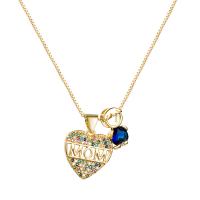 Cubic Zircon Micro Pave Brass Necklace, Heart, gold color plated, micro pave cubic zirconia & for woman, gold Approx 19.68 Inch 