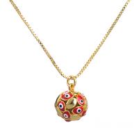 Evil Eye Jewelry Necklace, Brass, gold color plated, for woman & enamel 15mm Approx 17.7 Inch 