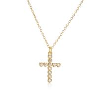 Cubic Zircon Micro Pave Brass Necklace, Cross, real gold plated, micro pave cubic zirconia & for woman Approx 19.68 Inch 