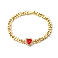 Cubic Zirconia Micro Pave Brass Bracelet, Heart, real gold plated, micro pave cubic zirconia & for woman cm 