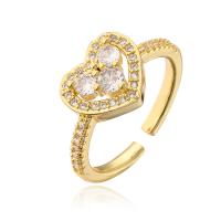 Cubic Zirconia Micro Pave Brass Finger Ring, Heart, real gold plated, Adjustable & micro pave cubic zirconia & for woman 