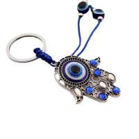 Evil Eye Key Chain, Zinc Alloy, with Glass, Evil Eye Hamsa, antique silver color plated, folk style & Unisex & with rhinestone & hollow, 125mm 